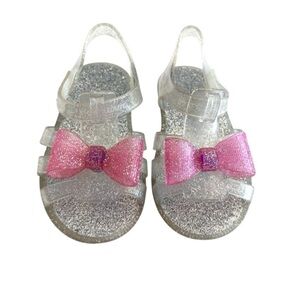 ⚡️4/$20⚡️Garanimals Silver Glitter JELLY Sandals with Pink Bow KIDS Girls Size 5